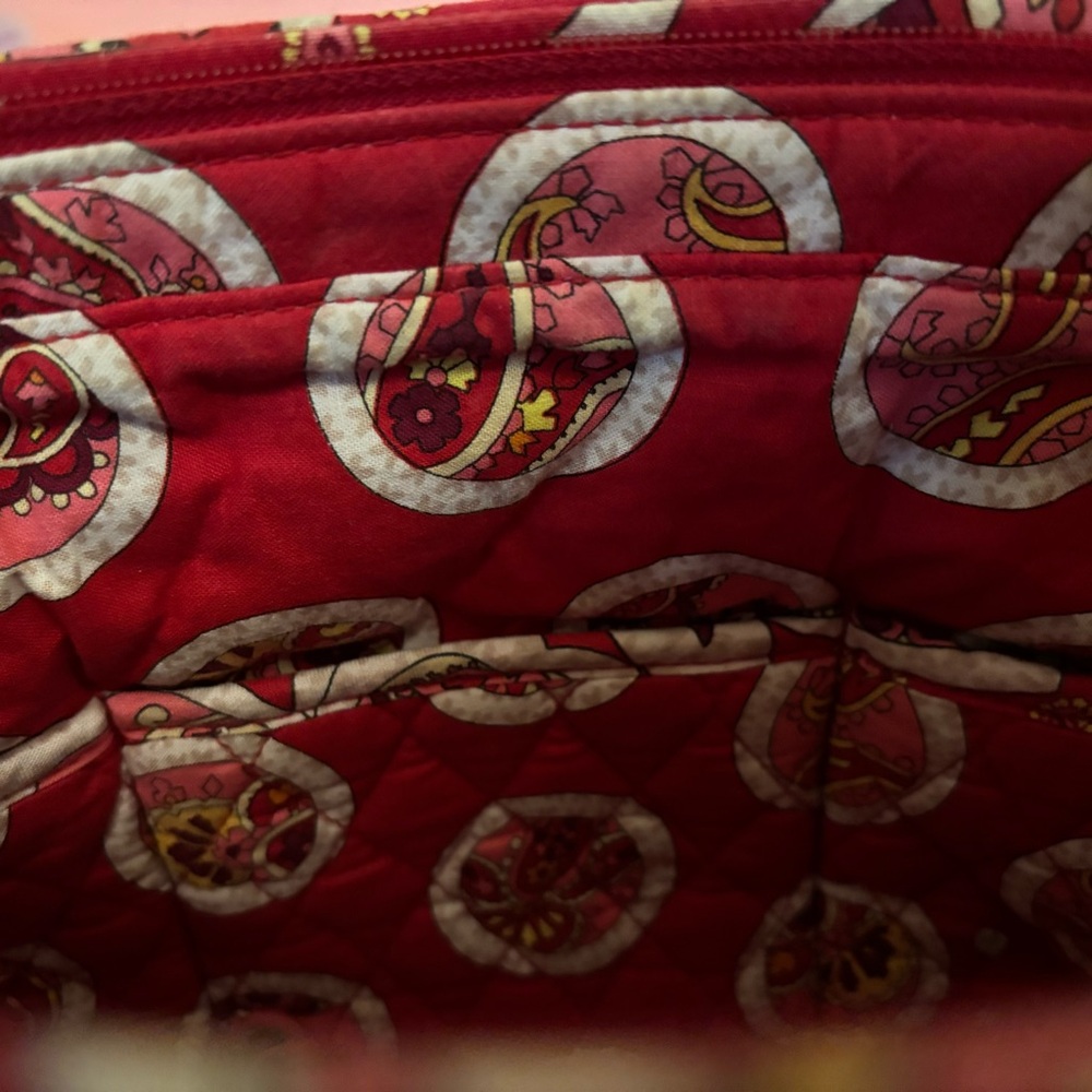 Vera Bradley Rosie Posie Red Pink Small Tote Bag / Shoulder Purse with Pockets - Picture 12 of 15